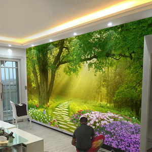 3D Vert Forêt Paysage Mural Salon Tv Fond Mur Papier Peint 8D Film Et Télévision Mur Chambre Pastorale Papier Peint - Product Image 3