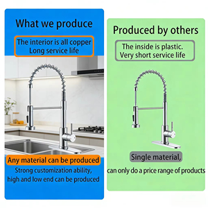 <span class=keywords><strong>Robinet</strong></span> de cuisine rétro YF 2026 en laiton brossé doré, avec douchette extractible, eau chaude et froide, pour salle de bain - Product Image 2
