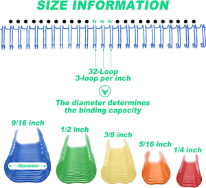 ชุดอุปกรณ์ทำสมุดโน๊ตแบบห่วงคู่โลหะ1/4in-9/16in ชุดทำสมุดโน๊ตแบบเกลียวหลากสีสำหรับคุณครูนักเรียนสำนักงาน - Product Image 2
