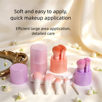 Kit de 5 pinceaux de maquillage en gros, poils synthétiques véganes, support portable en tube, pinceaux pour blush, eye-liner, lèvres et visage - OEM Privé