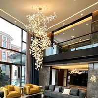 Lustre LED moderne en forme de feuille de Ginkgo, cascade de branches d'arbre, sculpture dorée, idéal pour salon, villa, escalier – Vente directe usine