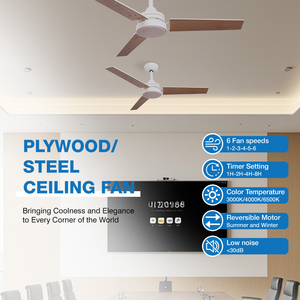 Phổ biến phòng khách 42 inch 3 Blades tuya Wifi kim loại DC động cơ Slient điều khiển từ xa LED ván ép quạt trần với ánh sáng - Product Image 1