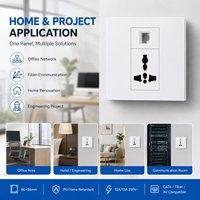 Prise murale universelle 3 broches 10A avec ports réseau Cat6/USB Type-C/fibre optique, 1 prise, norme britannique, prise électrique intelligente