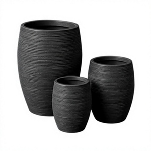 SwamiG TradeX Ensemble de pots à fleurs en fibre de verre côtelée avec trou de drainage, écologiques, légers, durables, finition poudrée - Product Image 1