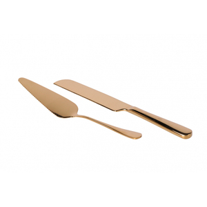Juego de cuchillos para postre de acero dorado, 2 piezas, para servir pasteles - Product Image 1