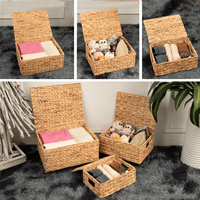 Boîte de rangement tissée de style campagnard avec couvercle anti-poussière, idéale pour les vêtements de chambre ou les jouets et articles divers du salon