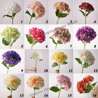 Bunga Hydrangea Artificial Real Touch High End dengan Daun dan Tangkai untuk Dekorasi Rangkaian Bunga Pernikahan dan Rumah