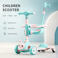RUITING T007-888-4 Skuter Anak 4-in-1 yang Dapat Diubah, Mainan Tunggang dengan Pengaman, Plastik Tahan Lama, Usia 2-12 Tahun, Penggunaan Dalam/Luar Ruangan, Bersertifikasi CCC