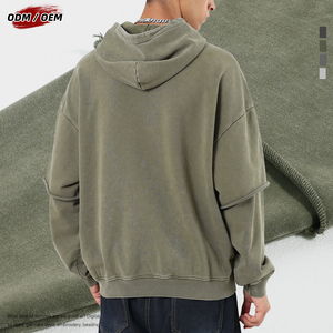 Sudadera con capucha de algodón pesado de 430 g/m² para hombre, estilo vintage, con estampado digital 3D, efecto de dos piezas y bajo sin rematar - Product Image 5