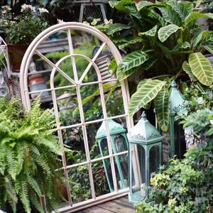 Retro White <strong>Garden</strong> Vintage <strong>Mirror</strong> <strong>Outdoor</strong> Iron Framed Window Pane <strong>Mirror</strong> - Product Image 2