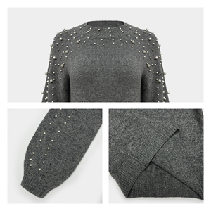 Suéter de Punto Personalizado para Mujer, Primavera-Otoño, Moda, Holgado, Cuello Redondo con Cuentas, Manga Larga, <span class=keywords><strong>Gris</strong></span> - Product Image 6