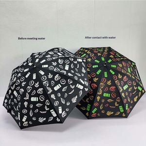 Parapluie automatique caméléon à changement de couleur activé par l'eau, pour adulte, publicitaire/cadeau, avec poignée en bois massif - Product Image 1