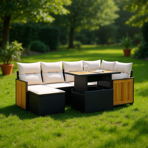 Ensemble de canapés de jardin en rotin 6 places avec rangement, mobilier d'extérieur au design contemporain - Product Image 2