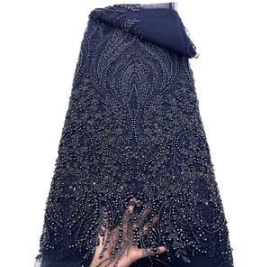 Tissu en <span class=keywords><strong>dentelle</strong></span> de tulle français brodé de perles et de sequins de luxe, couleur <span class=keywords><strong>blanche</strong></span>, pour <span class=keywords><strong>robe</strong></span> de mariée - Product Image 2