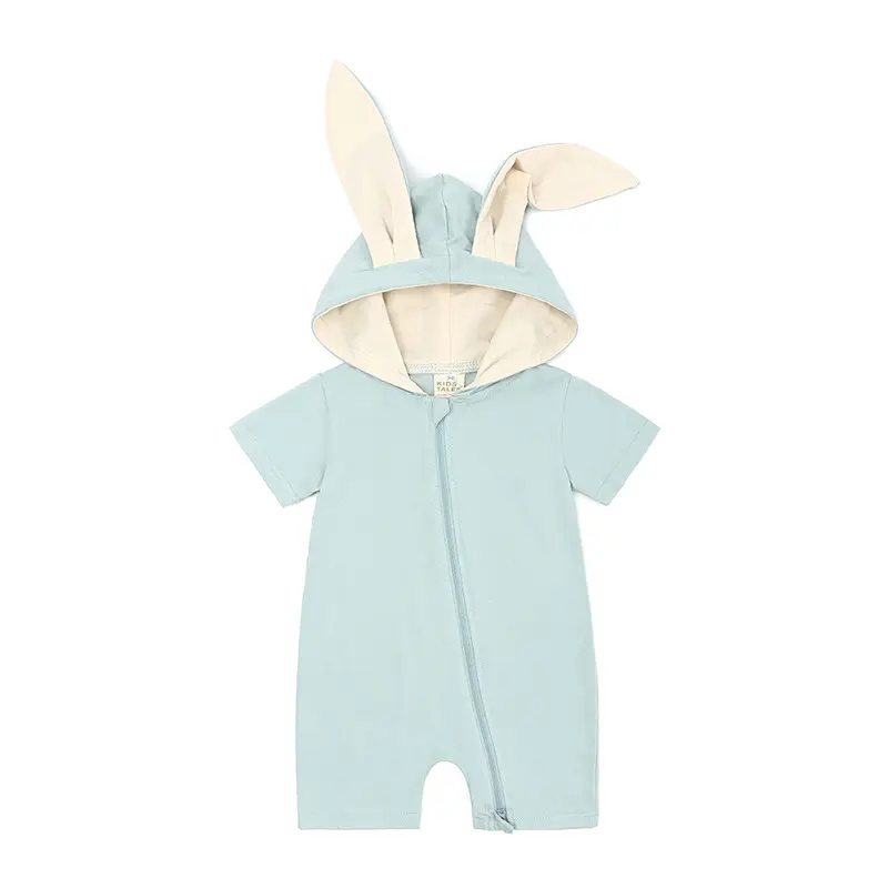 From China Summer Kids Clothing Baby Rabbit Ears Solid Color Short Sleeve Shorts Zipper Romper