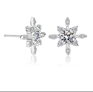 S925 Sterling Silver Moissanite Stud <strong>Earrings</strong> for Women with Snowflake <strong>Frozen</strong> Design Elegant and Versatile - Product Image 1