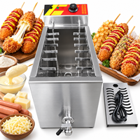 Friteuse à hot-dogs coréens en acier inoxydable, commerciale, 25L, 12 crochets, machine à frire les corn-dogs électriques
