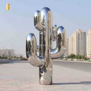RELONG Scultura di <span class=keywords><strong>Cactus</strong></span> Grande in Acciaio Inossidabile Lucidato a Specchio per Decorazione di Giardini Esterni e Parchi Pubblici - Product Image 6
