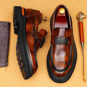 New Trend Men's Genuine Leather Closed Toe Waterproof Lace-Up <b>Shoes</b> British Sporty Style Office & Career Autumn Winter - Product Image 3