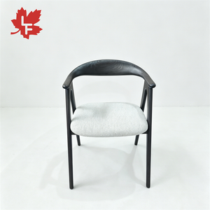Silla de Comedor de Madera Maciza Negra Tapizada en Cuero, Diseño Personalizado, Respaldo Curvo, Silla de Comedor con Brazos para Restaurante, Venta al Por Mayor a Precio Económico - Product Image 2