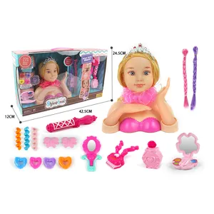 Beleza Mini Boneca Styling Cabeça com as mãos para Crianças Meninas Make Up Toy Blonde Hair Dress Up Play Set