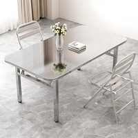 Tables de Repas Modernes Pliantes et Gain de Place, en Acier Inoxydable, avec Plateau en Époxy Anti-Corrosion, Multi-Usages pour Restaurants et Hôtels