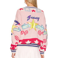 Motif Jacquard Broderie Tricot Bouton Femmes Patché Cardigan Pull Usine Personnalisé Étoile 50 Logo Personnalisé Décontracté