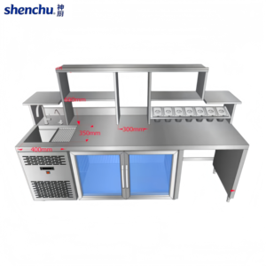 Station de travail sur mesure pour bubble tea <span class=keywords><strong>avec</strong></span> table de préparation réfrigérée, comptoir de bar à <span class=keywords><strong>eau</strong></span> tout-en-un pour les magasins de boissons - Product Image 1