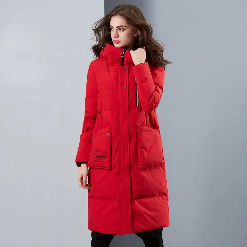 Coat Winter Women Red Sports Waterproof Insulated Long Duck Down Filled Hooded Winter Coat
