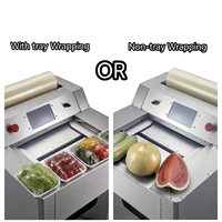 Automatische clingfilm voedselverpakkingsmachine voor supermarkten, vlees, groenten, fruit, champignons, stretchfolie, trays en punnets.