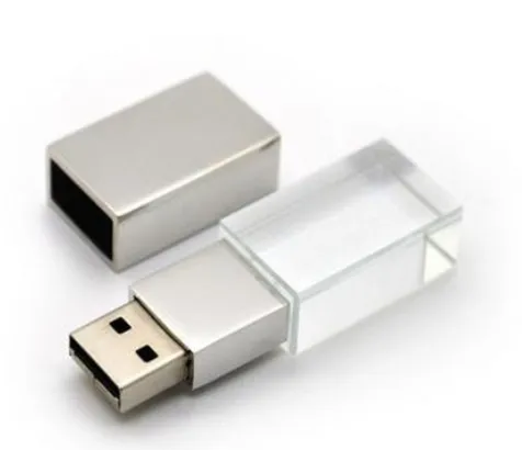 Pen drive com disco em U, design de fábrica, luz LED de cristal, 8G, 16G, 32G, 64G, 128G, logotipo personalizado, unidade de memória flash USB