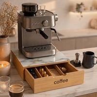 Support pour dosettes et capsules de café en bambou avec étagère en verre, organisateur de cuisine, boîtes de rangement en bois et bambou, bacs de rangement