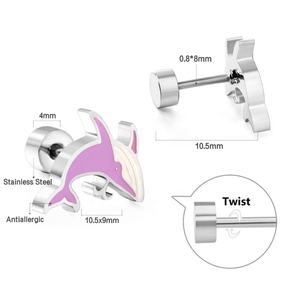 ต่างหูแฟชั่นสไตล์บุคลิกเฉพาะตัว ทำจากสแตนเลสสตีล ชุบทอง 18K แบบ PVD ลายหยดน้ำมัน ต่างหูรูปสัตว์น่ารัก - Product Image 2