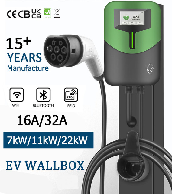 New 7kW AC EV Charger Ocpp Wallbox BYD Song Pro Seal Dolphin Type 2 GBT Wall Box Fast Charging Station 32A Adjustable