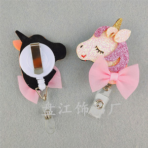 Cross-border spot felt pink bow unicorn easy-open <b>buckle</b>, fabric retractable name tag, nurse name badge. - Product Image 3