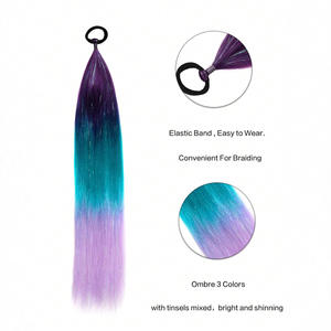 Shear Etc. Extensions <span class=keywords><strong>de</strong></span> cheveux tressés 65 cm, ombré violet bleu rose, avec anneau élastique, pour queue <span class=keywords><strong>de</strong></span> cheval, pour enfant - Product Image 2