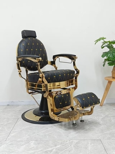 Sillón de Barbería Hidráulico de Lujo en Negro y Dorado, Reclinable, Mueble de Salón para Barbería - Product Image 4