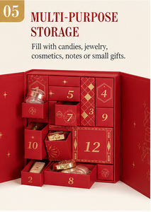 Custom Luxury 12 Day Advent Calendar <b>Box</b> Book Style Two Door Red Gold Foil <b>Empty</b> OEM Christmas Countdown Packaging Wholesale - Product Image 6