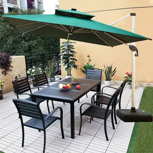 Set da giardino esterno da pranzo al coperto giardino per il tempo libero balcone in plastica legno bracciolo sedie e tavolo quadrato