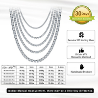 Pengiriman di Hari yang Sama Kalung Rantai Moissanite Perak Sterling 925 2mm 3mm 4mm Warna D VVS Bersertifikat Hasil Uji Berlian
