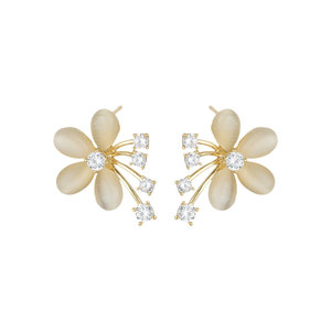 Muyu Flower Stud Earrings S925 Silver Gold Plated Cat's Eye Stone Party Jewelry - Product Image 5