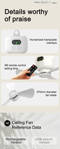 Ventilateur <span class=keywords><strong>de</strong></span> plafond portable intégré rechargeable avec télé<span class=keywords><strong>commande</strong></span>, design OEM, ventilateur suspendu pour le camping avec lumière LED nocturne - Product Image 5