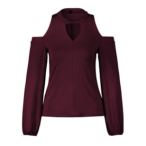 Camiseta de <span class=keywords><strong>manga</strong></span> larga calada con remaches para mujer de Color sólido a <span class=keywords><strong>la</strong></span> moda - Product Image 1