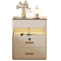 Table de chevet moderne et simple, nouveau style, en bois massif, luxe léger, intelligente, avec rangement sans fil et lumière LED, pour chambre à coucher