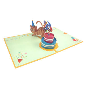 Carte de vœux 3D faite à la main avec un chat mignon et un gâteau d'<span class=keywords><strong>anniversaire</strong></span>, vernissage UV - <span class=keywords><strong>Joyeux</strong></span> <span class=keywords><strong>anniversaire</strong></span> pour les fêtes et les festivals - Product Image 3