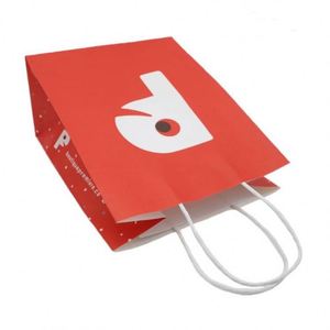 Custom Printed Own Logo Wholesale Gift Food Grocery White Handle Kraft White Paper <b>Bags</b> - Product Image 4