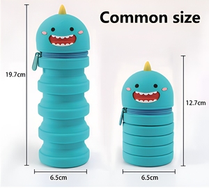 Trousse à crayons extensible en silicone Dino amusant, <span class=keywords><strong>pot</strong></span> à stylos télescopique rétractable avec fermeture éclair, organisateur de papeterie pour enfants et écoliers - Product Image 4