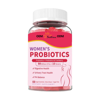 Bonbons gommeux probiotiques pour femmes OEM, 50 milliards d'UFC + 10 souches, sans sucre, végétaliens, avec prébiotiques et soutien immunitaire à la canneberge, 60 unités