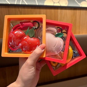 Eco-Friendly Women Car <b>Key</b> <b>Chain</b> High Quality Kids School Bag Pendant Soft PU <b>Leather</b> Cartoon Fruit Peach Cherry Lemon Keychain - Product Image 2