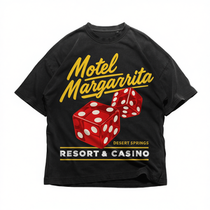 Camiseta Oversize Negra Lavada con Gráfico de Dados de Casino Motel Margarita Estilo Streetwear - Product Image 2